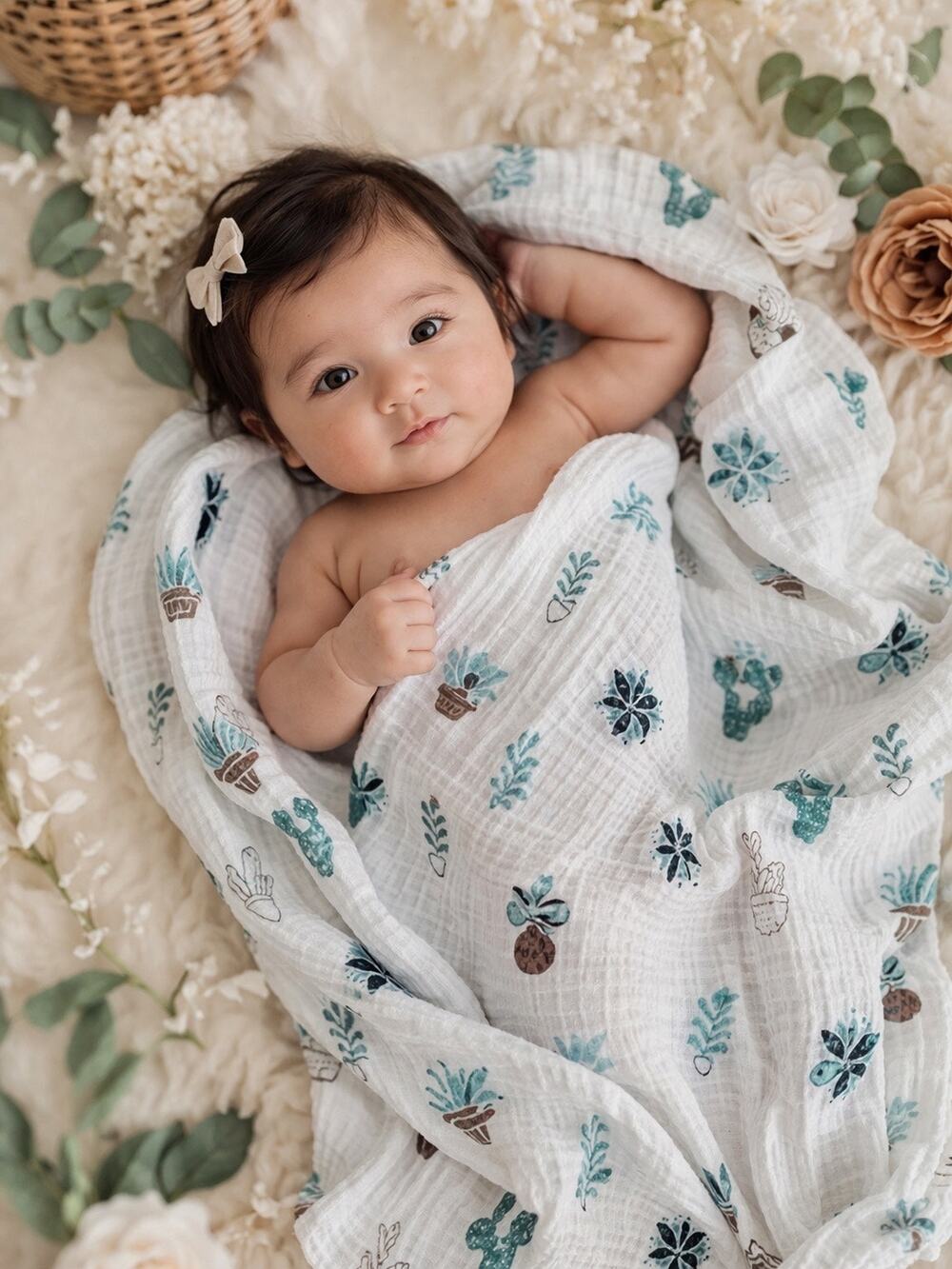 New Gauzy Muslin Potted Cactus Plant Baby Swaddle Blanket